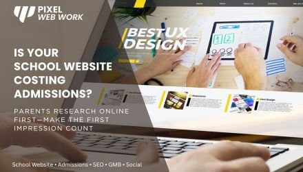 School website on laptop and phone—central hub for education digital marketing in Mumbai.